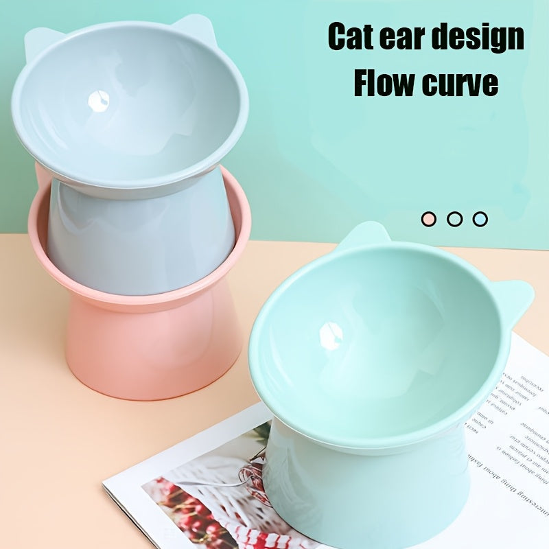Ensemble de 3 gamelles surélevées pour chat en forme d'oreilles de chat, support antidérapant, design ergonomique pour le cou, écuelle pour animaux tricolore (rose, vert, bleu), idéal pour foyer à plusieurs chats