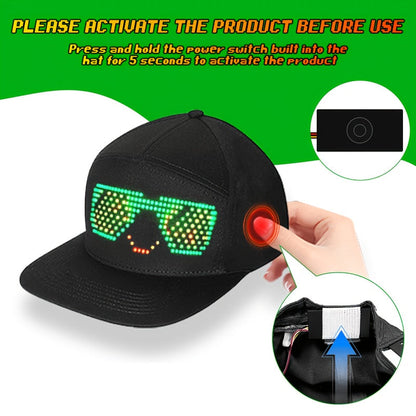 Casquette LED programmable contrôlée par application avec texte défilant et animation, casquette lumineuse unisexe réglable, intelligente, pour fête, mariage, Saint-Valentin, carnaval, festival, hommes et femmes