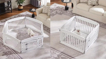 Parc pour chiens pliable à 4 ou 6 panneaux avec fond antidérapant, enclos portable pour chiots, intérieur et extérieur, avec porte à verrouillage de sécurité pour chiens de taille moyenne – Noir et blanc