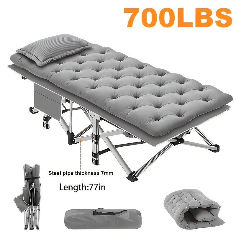 Lit de camp pliant portatif pour adultes - Tissu Oxford double épaisseur, très résistant 225/270/320 kg, lit de camping extérieur pliable avec sac de transport pour la plage, la sieste, les voyages, noir et gris