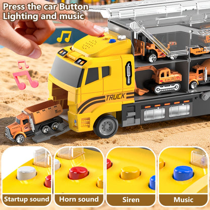 Ensemble de 13 véhicules de chantier avec camions moulés sous pression, tapis de jeu et transporteur – Coffret de jeu pour enfants de 3 ans et plus, cadeau idéal pour Noël et les anniversaires