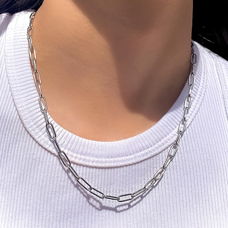 Collier chaîne trombone en argent sterling 925 pour femmes et hommes – Style bohème de 3 mm d'épaisseur avec pierre synthétique, 20/22/24 pouces, coffret cadeau inclus, bijou durable pour un usage quotidien et offrir en cadeau