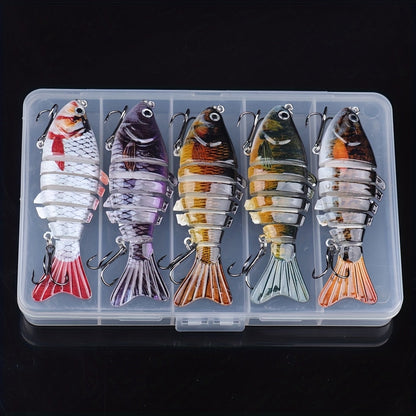 Lot de 5 leurres de pêche articulés à la nage réaliste – Swimbait pour bar, truite et brochet, kit de leurres pour eau douce et eau de mer, 4 modèles assortis