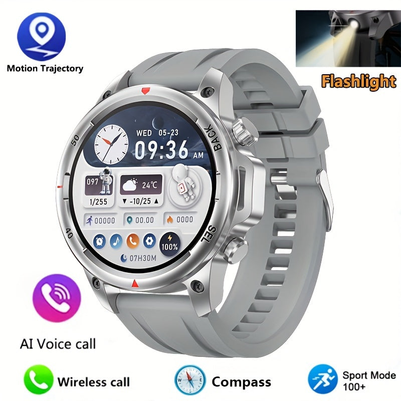 GPS Smartwatch for Men – 360×360 HD Screen, AI Voice, Wireless Calling, NFC, Compass, LED Lighting, Motion Trajectory, Outdoor Sport Fitness Tracker, Father's Day Gift