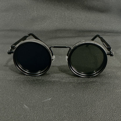 Lunettes Steampunk vintage pour homme – Luminosité réglable, monture en alliage, verres interchangeables dégradés noir et gris, accessoire de mode bohème pour fêtes et usage quotidien