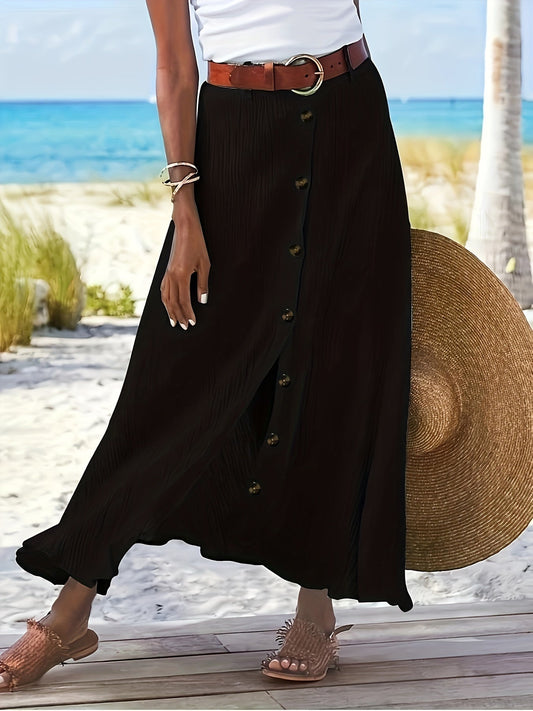 Jupe longue midi évasée pour femme, fendue sur le côté, taille mi-haute, fluide, semi-transparente, en polyester, 8 couleurs, S-XXL, printemps-été, tenue décontractée au quotidien