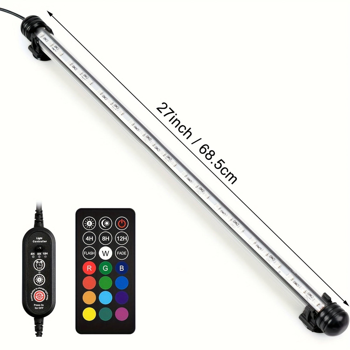 Éclairage LED submersible pour aquarium, lumière multicolore sous-marine pour aquarium, de 19 cm à 89 cm - Tailles multiples, 9 à 66 LED pour décoration d'aquarium d'eau douce et d'eau de mer