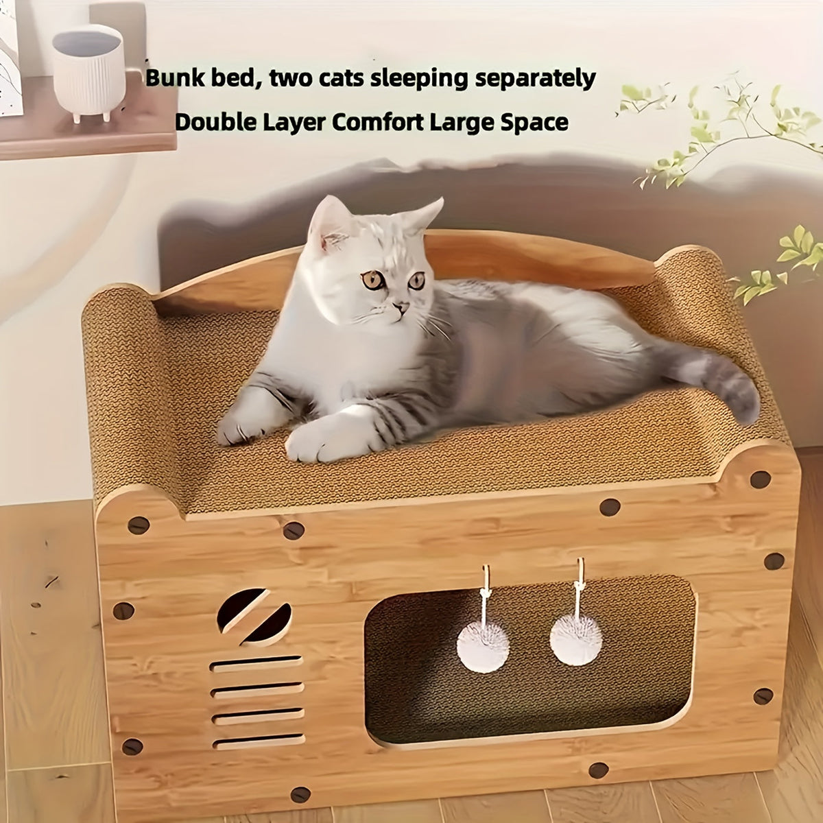 Maison à griffer en carton pour chat – Abri et couchage durables avec jouet plumeau, griffoir d'intérieur ventilé, disponible en tailles 17,7" et 22"