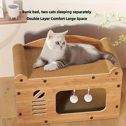 Maison à griffer en carton pour chat – Abri et couchage durables avec jouet plumeau, griffoir d'intérieur ventilé, disponible en tailles 17,7" et 22"