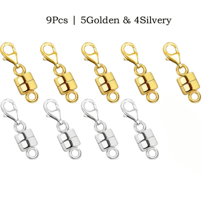 Magnetic Necklace Clasps and Closures with Lobster Clasp Converters – Gold and Silver Jewelry Findings for Bracelets Necklaces and Chains – Available in 2 6 7 8 9 16 and 18 Piece Sets