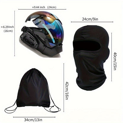 Ensemble masque mecha punk futuriste respirant, cagoule et sac à dos à cordon pour Halloween, cosplay, rave, festival, spectacle et photographie
