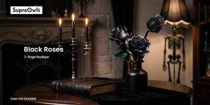 Ensemble de briques de construction 3D Rose noire gothique 152 pièces, kit de modèle d'exposition de bouquet de fleurs artificielles, trois roses noires, cadeau unique pour adultes, adolescents, Saint-Valentin, anniversaire, Halloween, Noël
