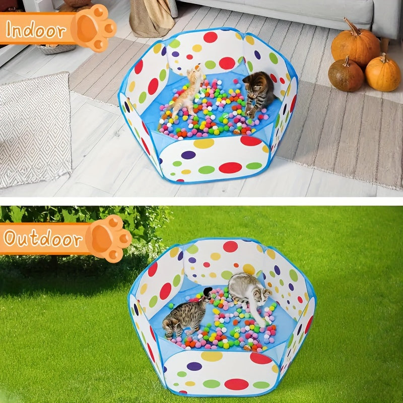 Ensemble de jouets interactifs pour chat avec 110 balles - 100 balles de jeu et 10 balles à grelot avec parc pour chat, kit de divertissement et d'exercice pour chat d'intérieur, assortiment de balles aux couleurs aléatoires (ensemble avec parc)