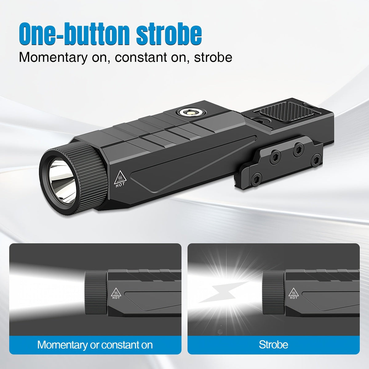 Lampe tactique de 1680 lumens pour fusil avec mode stroboscopique momentané – Monture double rail M-Lok et Picatinny, rechargeable par USB magnétique, lampe d'arme profil bas pour la chasse, le tir et la défense à domicile (Modèle DF9030)