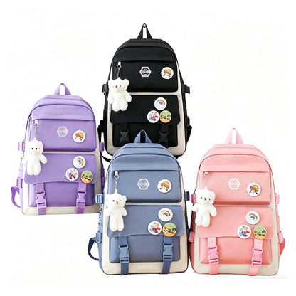 Ensemble de sac à dos scolaire pour fille 5 pièces, sac léger et mignon avec fourre-tout, trousse et porte-monnaie - Sac à dos étudiant durable pour l'école, la randonnée et un usage quotidien