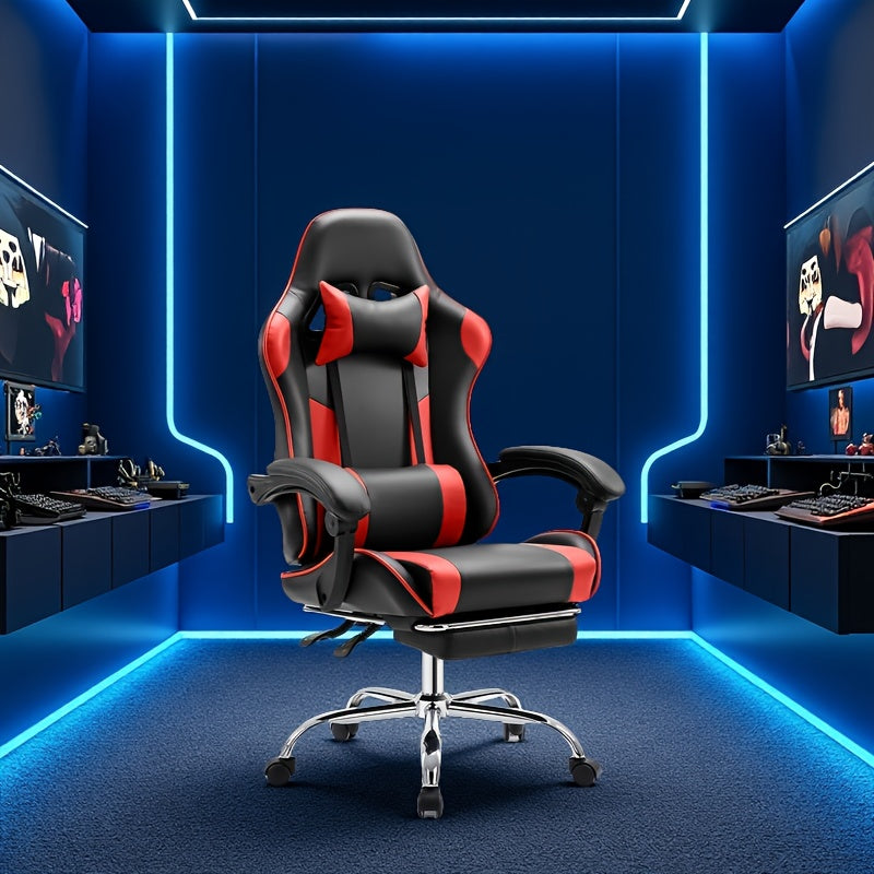 Chaise de gaming ergonomique avec repose-pieds et soutien lombaire – Fauteuil d'ordinateur esport style course, accoudoirs fixes, dossier inclinable réglable, chaise de bureau pour adultes