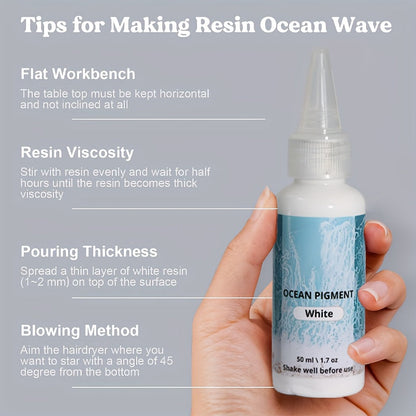Kit de peinture pour résine effet vague océan, 3 couleurs : blanc, bleu océan et bleu profond, pigment à base d'huile haute concentration, teinture résistante à la décoloration pour créations artistiques en résine époxy, 50 ml chacune