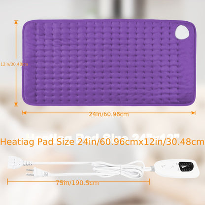 Coussin chauffant extra large 60 cm x 30 cm pour le dos, le cou et les épaules – 6 réglages de chaleur, arrêt automatique, utilisation humide/sèche, flanelle lavable, cadeau idéal