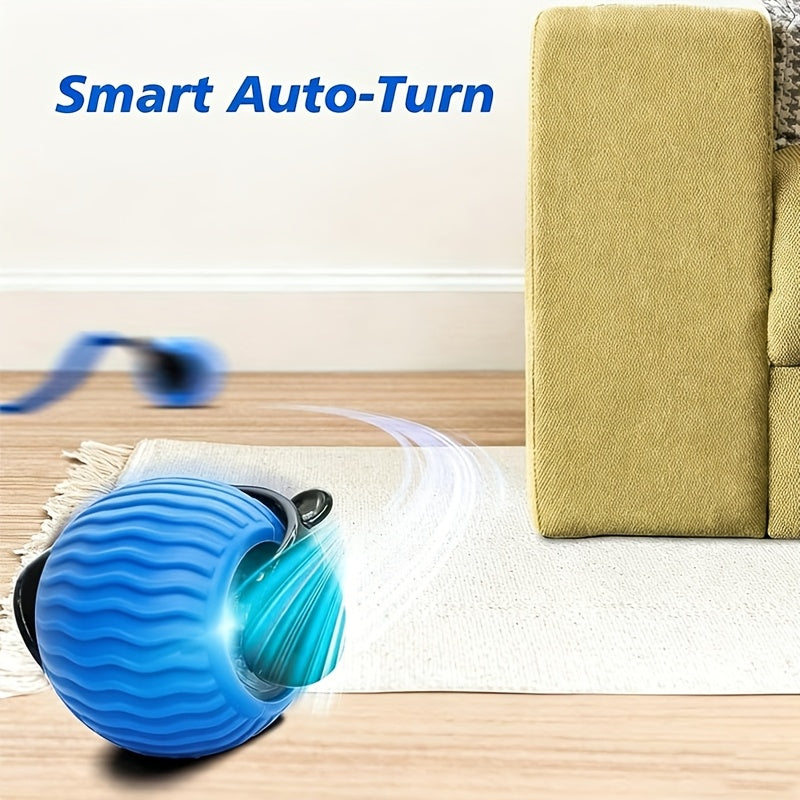 Jouet pour chat à balle roulante automatique, interactif à 360 degrés avec queue, double réglage de vitesse, anti-ennui pour chats d'intérieur, bleu orange