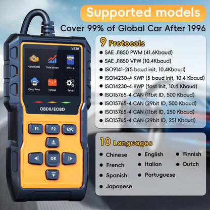 Outil de diagnostic OBD2 professionnel,  lecteur de codes défaut moteur avec réinitialisation, modes 6 et 8, préparation I/M - Valise de diagnostic automobile universelle pour tous les véhicules OBDII depuis 1996