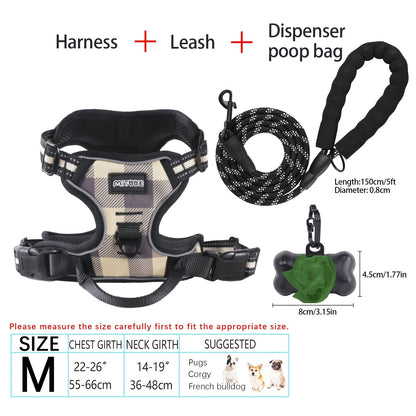Ensemble harnais et laisse pour chien 4 pièces, gilet réfléchissant en Oxford anti-traction et anti-étranglement avec laisse, distributeur de sacs à déjections et poignée de contrôle facile, pour chiens moyens et grands, dressage et promenade en extérieur