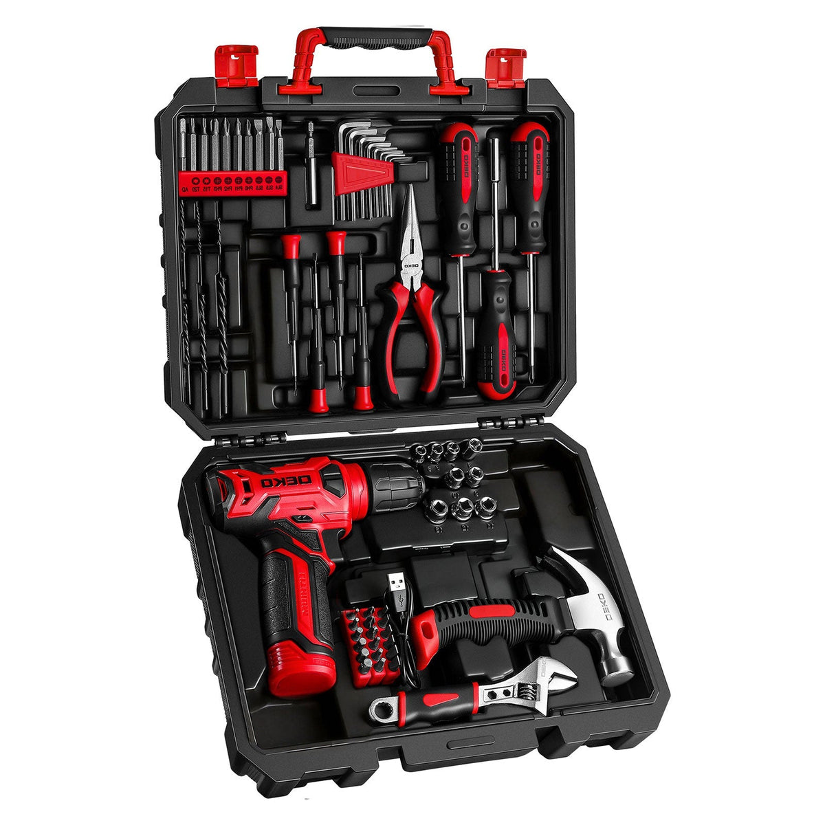 Ensemble d'outils avec perceuse sans fil 119/151 pièces, 8V rechargeable USB-C avec LED – Kit de réparation domestique tout-en-un léger pour femmes, bricolage, jardinage et montage de meubles, 6 couleurs, idée cadeau idéale