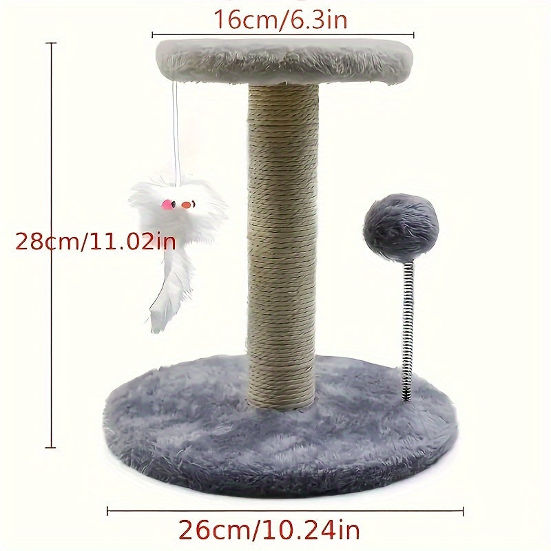 Arbre à chat avec griffoir, souris suspendue et balle sur ressort, tour d'activité pour chatons et jeunes chats, blanc, gris, marron
