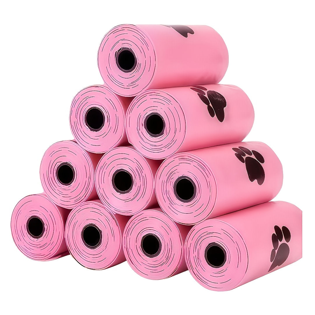Sacs à déjections canines avec motif d'empreintes de pattes – 15 rouleaux/225 sacs épais et étanches pour chiens et chats, rouleaux prédécoupés faciles à détacher, portables pour les promenades et le nettoyage en extérieur, motif pattes de chat rose