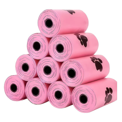 Sacs à déjections canines avec motif d'empreintes de pattes – 15 rouleaux/225 sacs épais et étanches pour chiens et chats, rouleaux prédécoupés faciles à détacher, portables pour les promenades et le nettoyage en extérieur, motif pattes de chat rose