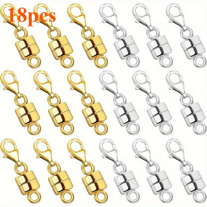 Lot de 18 fermoirs magnétiques pour colliers, or et argent – Convertisseur de fermoir magnétique pour bijoux avec fermoirs mousquetons pour bracelets, colliers et chaînes – Attache de bijoux facile, adaptée aux personnes arthritiques