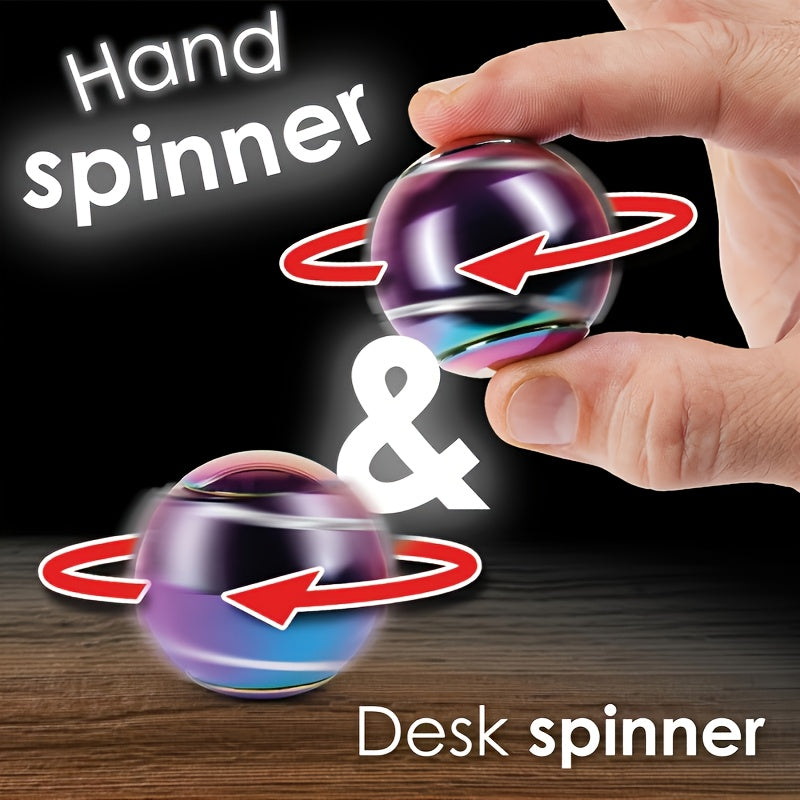 Toupie gyroscope à bille rotative, jouet anti-stress de bureau à double roulement haute vitesse, cadeau de fête, bleu irisé noir