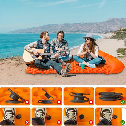 Matelas de couchage autogonflant ultraléger en nylon TPU, pompe intégrée, options une ou deux places, matelas de camping compact et portable pour le camping, la randonnée, le sac à dos, les voyages et les pique-niques, orange et bleu