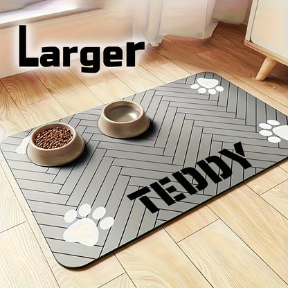 Tapis de nourrissage antidérapant pour animaux motif pattes – Sous-main imperméable à séchage rapide pour gamelles de chien et chat, avec motifs en forme d'os, résistant aux taches, facile à nettoyer, marron et blanc