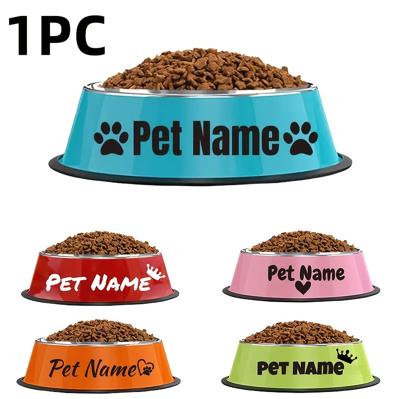 Gamelle personnalisée en acier inoxydable pour chien et chat - Bol gravé au nom de votre animal avec motif patte, cœur et couronne, antidérapante, 200 ml / 400 ml / 1000 ml, écuelle pour nourriture et eau, idée cadeau