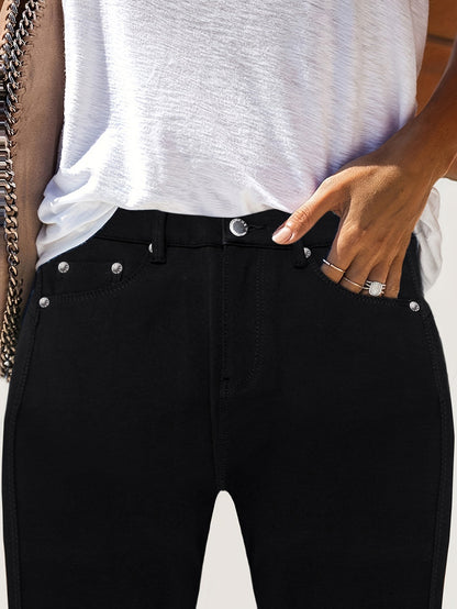 Jean skinny stretch taille haute pour femme, détail bouton en métal, style urbain, pantalon en jean coupe ajustée, 10 couleurs, S-XXL