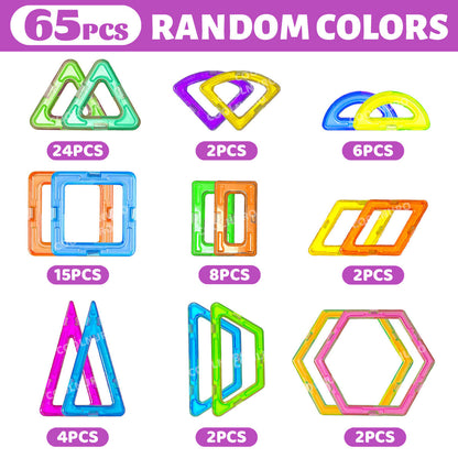 Magnetic Building Blocks Set for Kids 50 65 140 Pieces STEM Sensory Educational Tiles Toys Develop Creativity Hands-On Skills for Toddlers Boys Girls Birthday Halloween Christmas Gift Random Colors