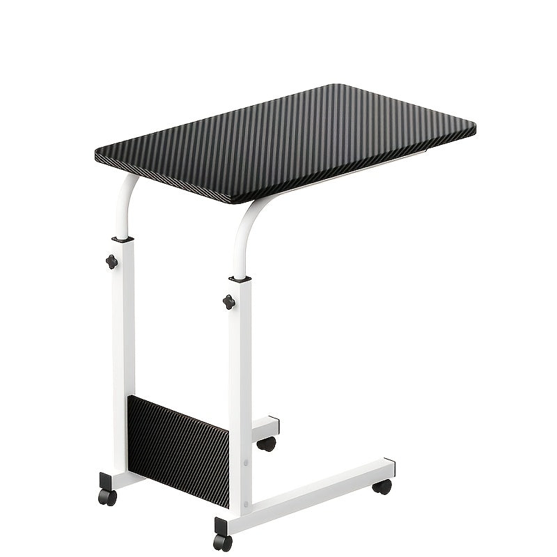 Table pour ordinateur portable réglable en hauteur avec 4 roulettes et double étagère – Bureau poste de travail mobile pour chevet, dortoir, bureau, salon, structure en acier robuste, design gain de place