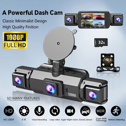 Dashcam 360° 3/4 canaux 1080P HD avec vision nocturne, WDR, capteur G, enregistrement en boucle, surveillance de stationnement 24h/24 et 7j/7, WiFi, système de caméra embarquée multi-objectifs pour une couverture complète sans angles morts
