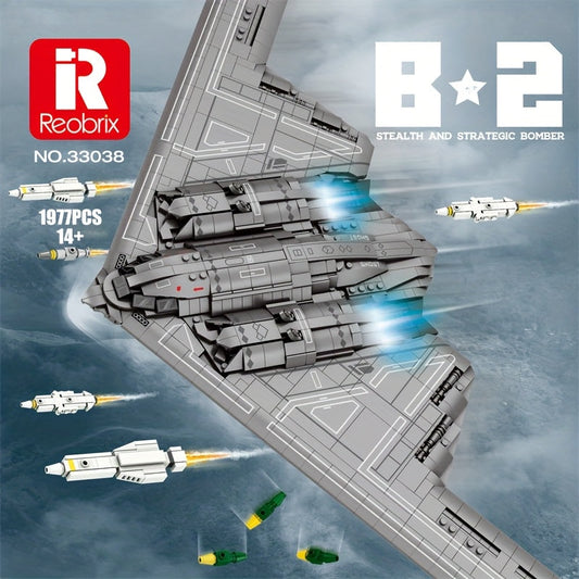 Ensemble de construction de bombardier furtif B-2 Spirit, 1977 pièces - Kit de briques modèle d'avion militaire, objet de décoration créatif pour la maison | Cadeau STEM pour adultes, adolescents et garçons pour anniversaire ou vacances