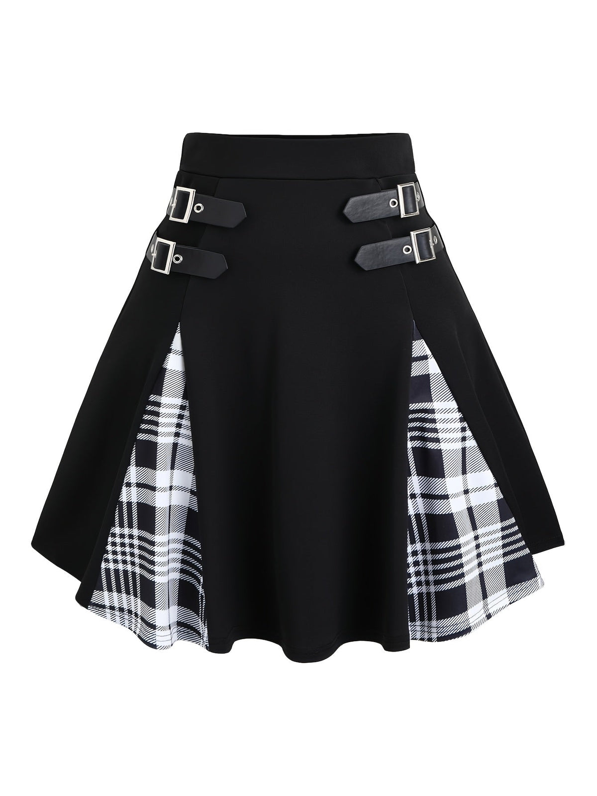 Mini-jupe trapèze gothique à carreaux avec boucle pour femme, jupe en tricot style Y2K à blocs de couleurs, noir gris rouge bleu violet S M L XL XXL