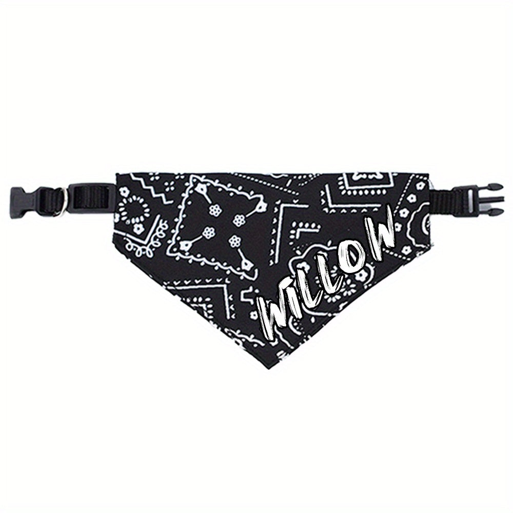 Bandana pour chien personnalisé avec fermeture à pression - Collier bavoir ajustable en polyester doux pour petits, moyens et grands chiens, tailles S M L, 4 couleurs (noir, rouge, bleu, rose), cadeau de vacances