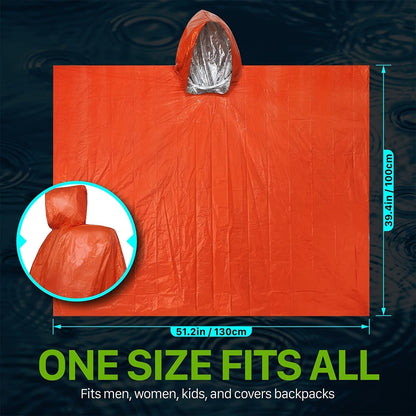 Poncho de pluie d'urgence réutilisable, lot de 4 et 14 – Conserve 90 % de la chaleur corporelle, imperméable et résistant aux intempéries, pour hommes, femmes et adultes, équipement de camping, de randonnée et de survie