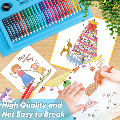 Set de 228 pièces pour activités artistiques pour enfants, kit de dessin et peinture de luxe avec pastels à l'huile, crayons de cire, feutres colorés et acryliques, pinceaux aquarelle et bloc à dessin, cadeau pour enfants