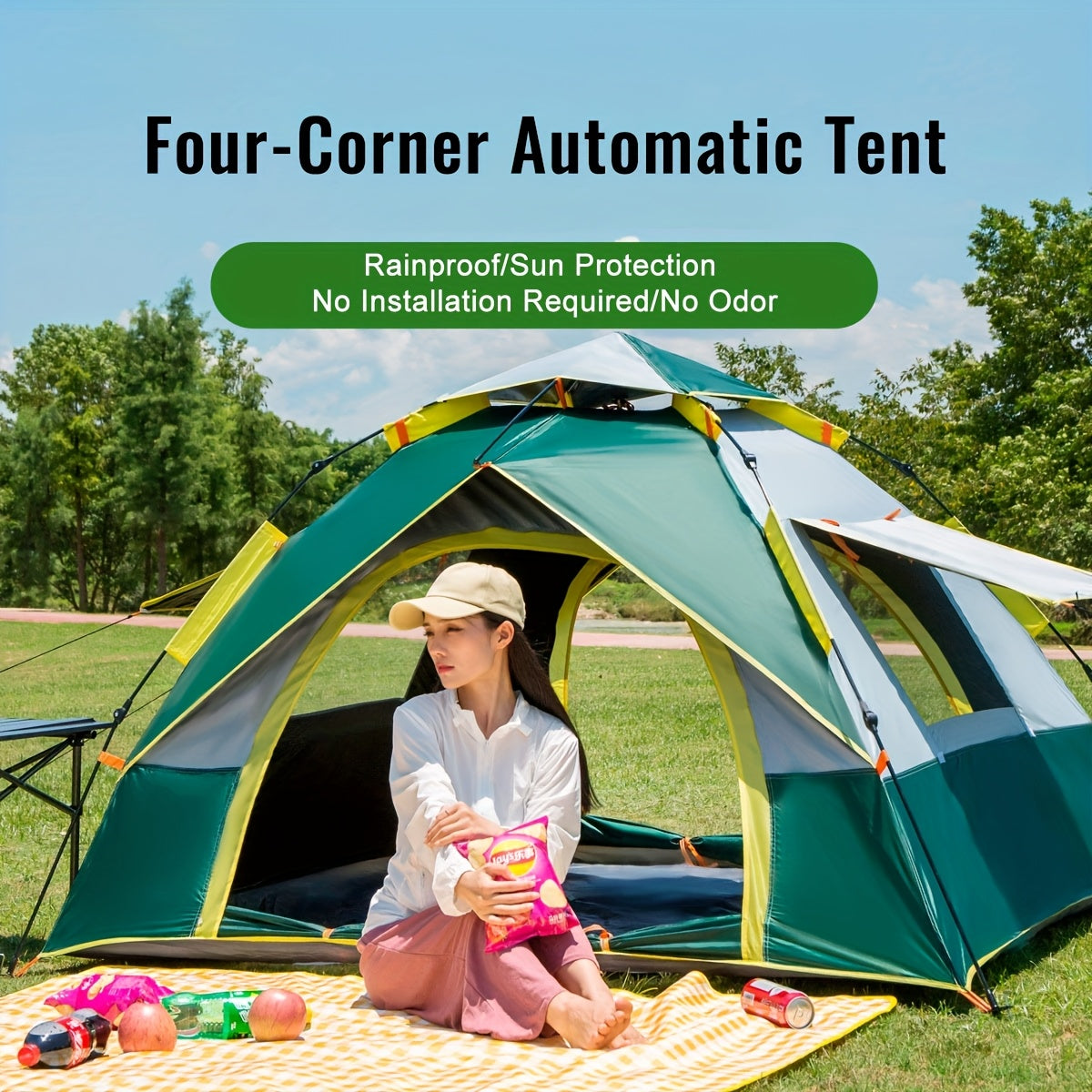 Tente de camping automatique à déploiement instantané pour 1 à 3 ou 3 à 4 personnes – Tente toutes saisons coupe-vent et légère avec doubles portes et fenêtres en maille pour le camping, la randonnée, la chasse, les voyages et les abris extérieurs