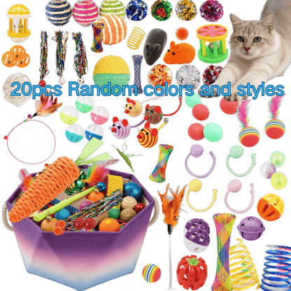 Interactive Cat Toys Set 12 or 20 Pieces – Random Style Soft Fabric & Plastic Kitten Activity Bundle, Hand-Play Motion Teaser Toys for Indoor Cats, Fun Variety Pack Perfect as a Cat Lover Gift