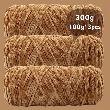 Fil chenille velours, lot de 3 pelotes de 300 g (3 x 100 g), laine douce et épaisse pour tricot et crochet, 47 couleurs, idéal pour débutants, artisanat de luxe pour pulls, écharpes, bonnets, poupées, sacs, amigurumi et projets DIY