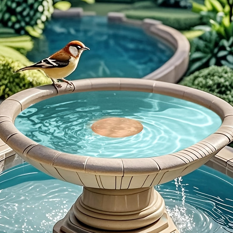 Disque de purification en cuivre et agitateur d'eau pour bain d'oiseaux, 99 % cuivre pur, rond de 10 cm, support renforcé à trois points de 1 mm pour une eau propre et sûre – Ajustement universel pour bassin d'oiseaux extérieur, toutes saisons