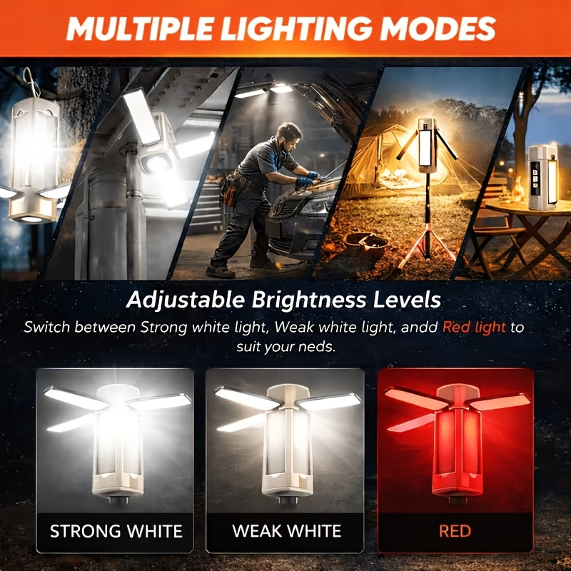 Lampe de travail LED magnétique extensible et rechargeable – 7 modes d'éclairage, lampe d'inspection pliable et orientable à 360° pour la réparation automobile, les machines, le camping, la randonnée, la pêche et les urgences