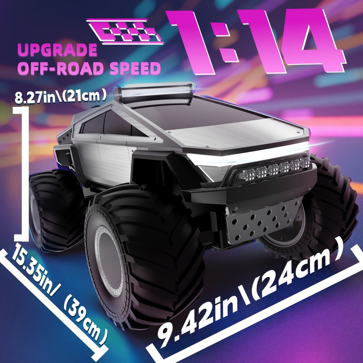 Monster Truck télécommandé 1:14 1:18, voiture RC tout-terrain 4WD 2,4 GHz avec lumières LED, effet fumée, son réaliste, carrosserie en métal et grandes roues pour enfants et adultes