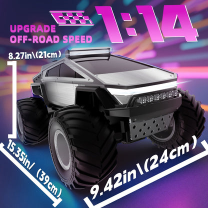 Monster Truck télécommandé 1:14 1:18, voiture RC tout-terrain 4WD 2,4 GHz avec lumières LED, effet fumée, son réaliste, carrosserie en métal et grandes roues pour enfants et adultes